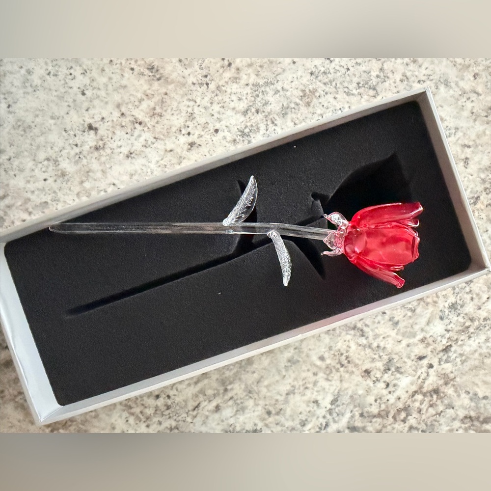 Elegant Red Glass Rose Decor
